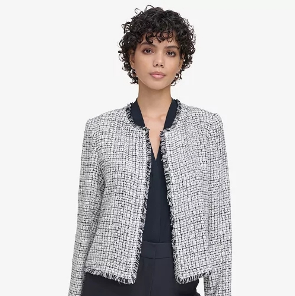 Calvin Klein Black & White Tweed Bouclé Blazer | Size M |